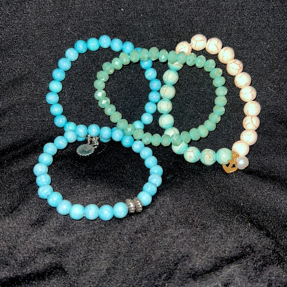 Four heavy aqua and white beads. Can be worn separately or together. Medium. - Picture 1 of 2